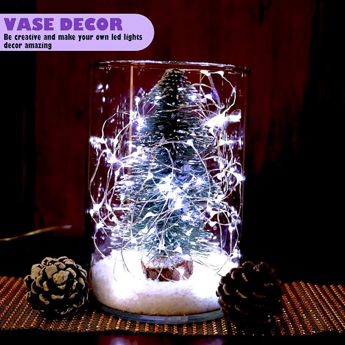 6Pack Fairy Lights Battery Operated,No Remote Firefly Light,7ft Cool White | 20 LEDs Starry String Lights, Waterproof Silvery Copper Wire Lights for Wedding Party Bedroom Patio Christmas Table Decor