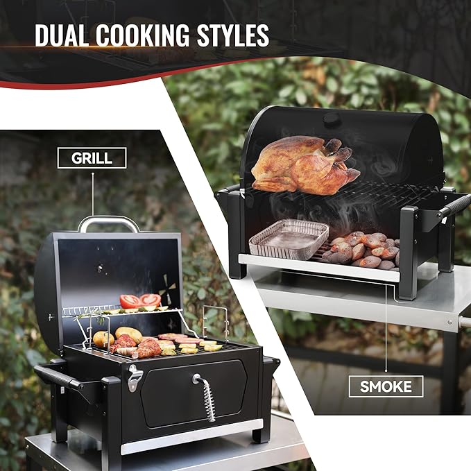 Royal Gourmet CD1519 Portable Charcoal Grill with Warming Rack, Tabletop Charcoal Grill with 303 Sq. In Cooking Area for Outdoor Camping and Picnic Grilling, Black