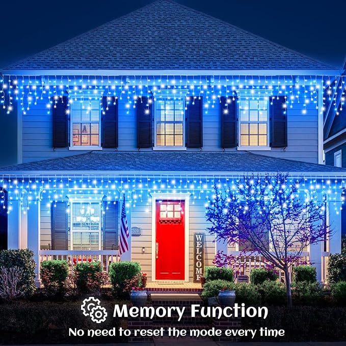 33ft Icicle Lights for Outside, Blue and White Christmas Lights Outdoor Indoor, 400 LED Twinkle String Light with 75 Drops Short Curtain Light for Thanksgiving Room Home Wall Bedroom Window Decoration