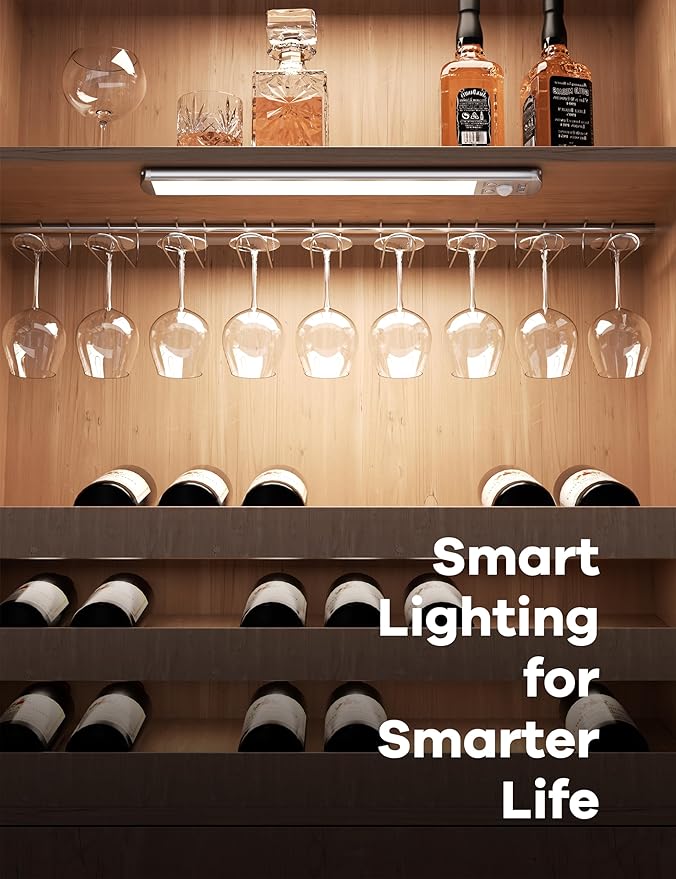Joyzy 3 Pack Battery Operated Closet Lightings LED Rechargeable Motion Sensor Counter Light Indoor Magnetic Dimmable Above Stove Lights, Wireless Under Cabinet Lights Over Sink Light RV Step Lighitng
