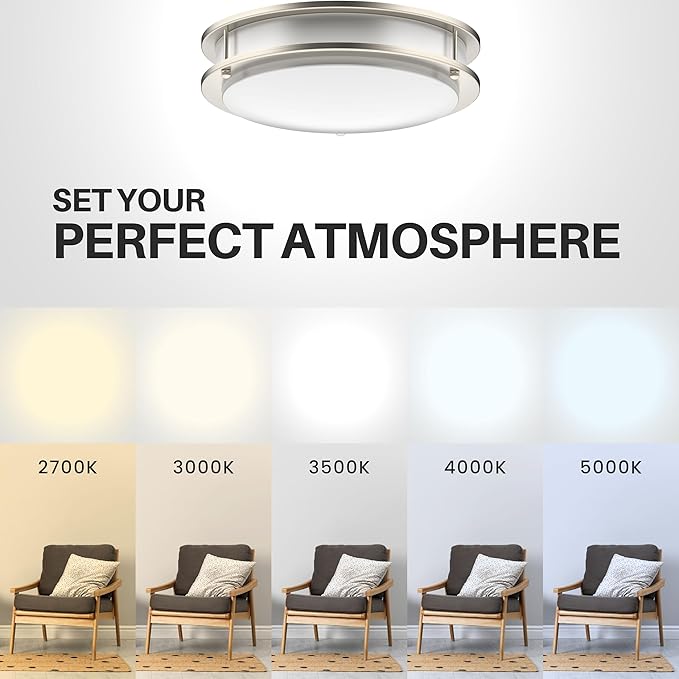 DYMOND LED Ceiling Light Flush Mount Dimmable Adjustable Lighting from Warm White to Daylight 2700K 3000K 3500K 4000K 5000K 5 in 1 Selectable CCT (Brushed Nickel, 10 Inch)