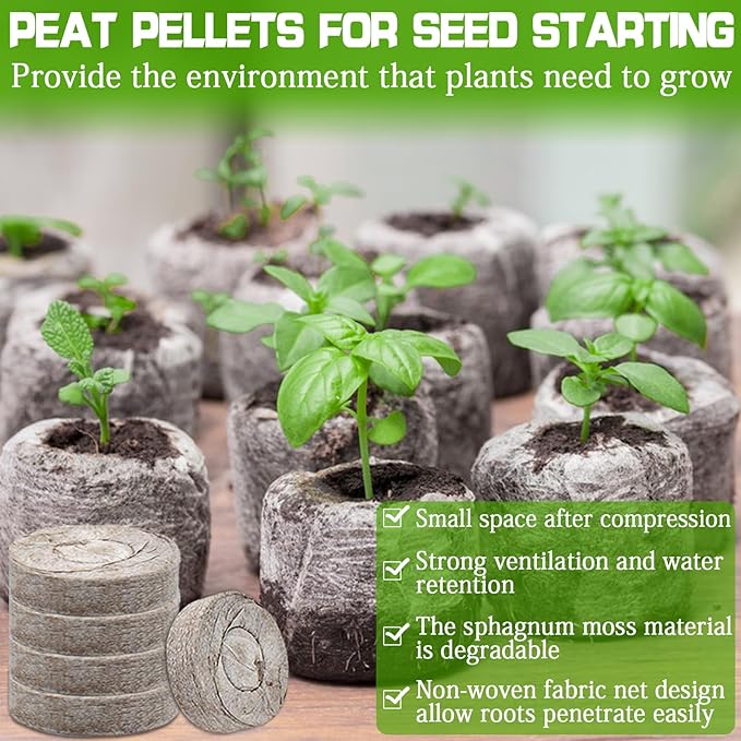 ZeeDix 200 Pcs (30mm) Peat Pellet Fiber Soil Plant Seed Starters- Seed Starter Pellets Pods Compressed Peat Pellets for Grow Herbs, Plant, Flowers, Vegetables, Seed Pods for Planting Easy Transplant