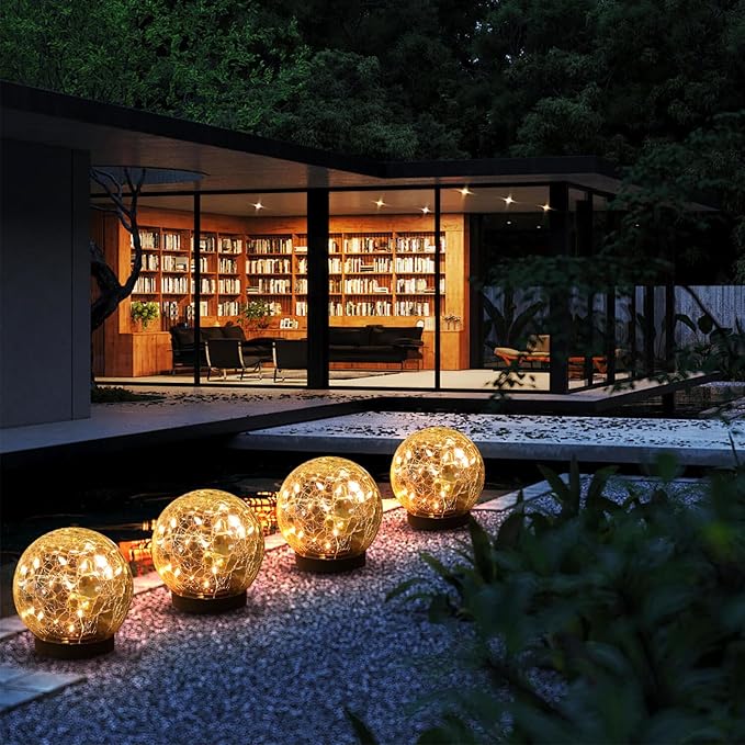 MLKNK Solar Globe Lights Outdoor Waterproof-Solar Balls-Solar Garden Lights-Orbs for Outside 2 Pack Cracked Glass Ball for Lawn Patio Yard Backyard Decorations