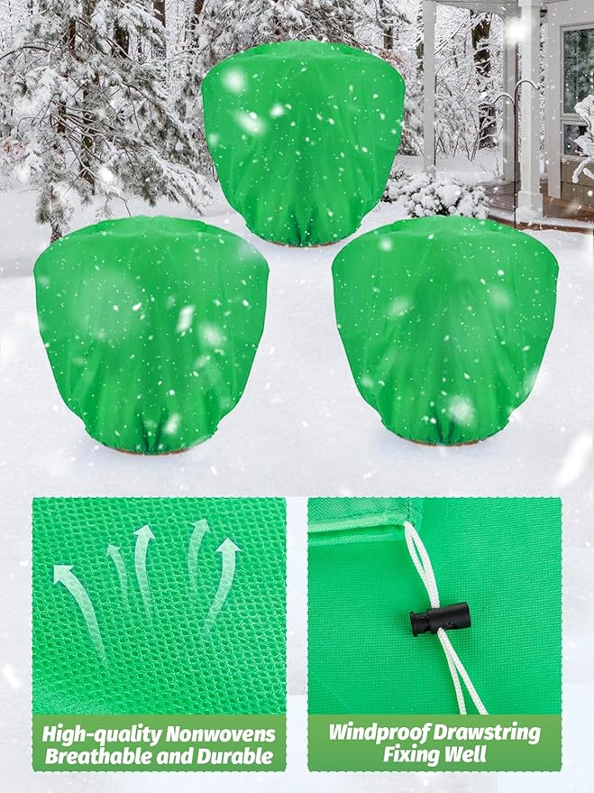 ANPHSIN 6 Pcs 39.3in x 39.3in Plant Covers Freeze Protection - Winter Shrub Plant Protection Bags, Frost Blankets Cloths with Drawstring for Outdoor Garden Potted Plants, Green
