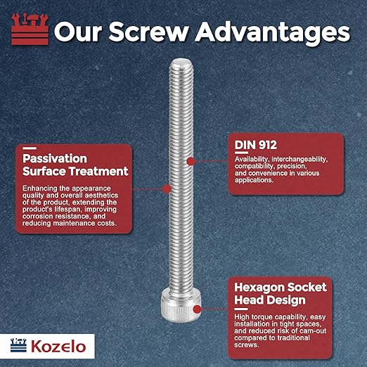 Kozelo 10pcs Socket Head Cap Screws - [M8-1.25 x 75mm] 304 Stainless Steel Allen Socket Drive for Electrical Motor 3D Printing Fan Engine Replacement Use, Silver
