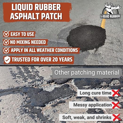Liquid Rubber Asphalt Patch – 11lb Pail Ready-to-Use Pothole Repair for Driveways, Parking Lots, Pathways & Roads – Easy All-Weather Application – No Mixing Required