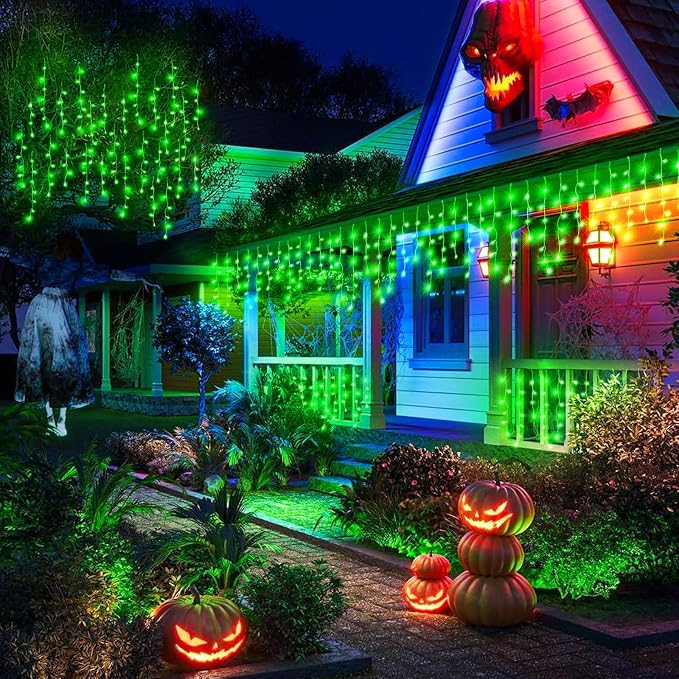 Icicle Christmas Lights Outdoor - 66FT 640 LED Icicle Lights for Outside with 8 Modes Timer, 120 Drops Waterproof Connectable Hanging String Lights Indoor House Party Roof Yard Decorations, Green
