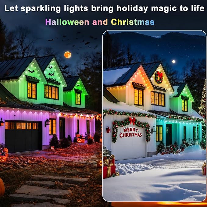 100FT Permanent Outdoor Lights, Smart RGB Eaves Lights with App/Remote Control, LED IP67 Waterproof Outdoor Lighting for Halloween Christmas Holidays Daily Party House Roof Lighting (100FT)