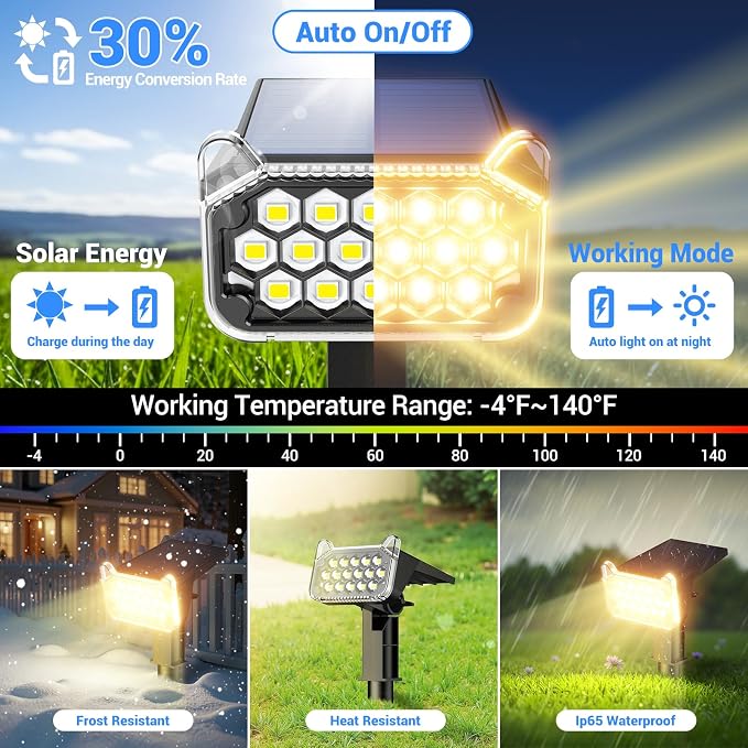 Solar Spot Lights Outdoor Waterproof IP65, 6 Pack Solar Lights Outdoor Larger LEDs 2 Lighting Modes, 2 in 1 Solar Powered Landscape Spotlights for Outside Yard Wall Pathway, Warm White