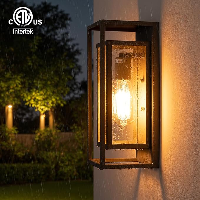 mirrea 14" Classic Outdoor Wall Sconce 1 Light in Rectangular Metal Frame and Clear Glass Shade Waterproof Porch Light Patio Light Pack of 2 (Matte Gray)