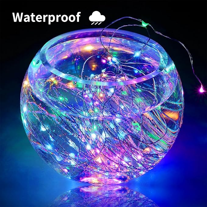 2 Pack Solar Fairy Lights Outdoor, 33 Feet 100 LEDs 8 Modes String Lights for Outside, Waterproof Solar Outdoor Light for Patio Yard Christmas Tree Halloween Wedding Party Decorations, Colorful