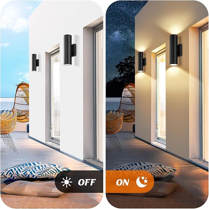 GoBright 4-Pack Modern Outdoor Wall Light, 12W 3000K LED Cylinder Exterior Light Fixtures with Tempered Glass Cover, Waterproof Up and Down Wall Sconce for Porch House Garage Patio