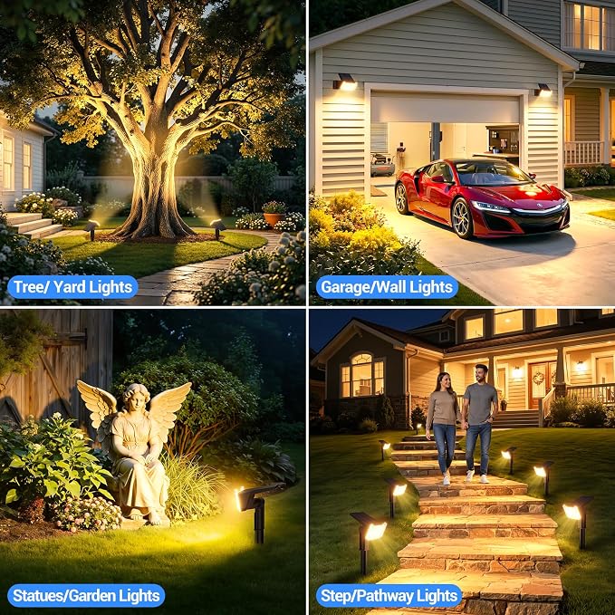 Solar Spot Lights Outdoor Waterproof IP65, 6 Pack Solar Lights Outdoor Larger LEDs 2 Lighting Modes, 2 in 1 Solar Powered Landscape Spotlights for Outside Yard Wall Pathway, Warm White