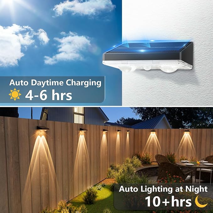 NIORSUN Solar Fence Lights,8 Pack Solars Deck Light,Warm White Color,Outdoor Bulb Waterproof Led IP65,Power Patio Lamp with Lenses for Outside/Backyard/Railing/Yard(Black)