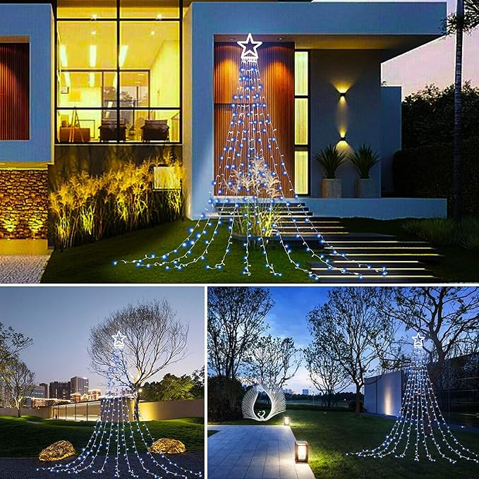 Christmas Decoration LED Star String Lights, Christmas Star String Lights with 317 LED Hanging Fairy Curtain Lights for Party Wedding Patio Indoor Outdoor Decorative