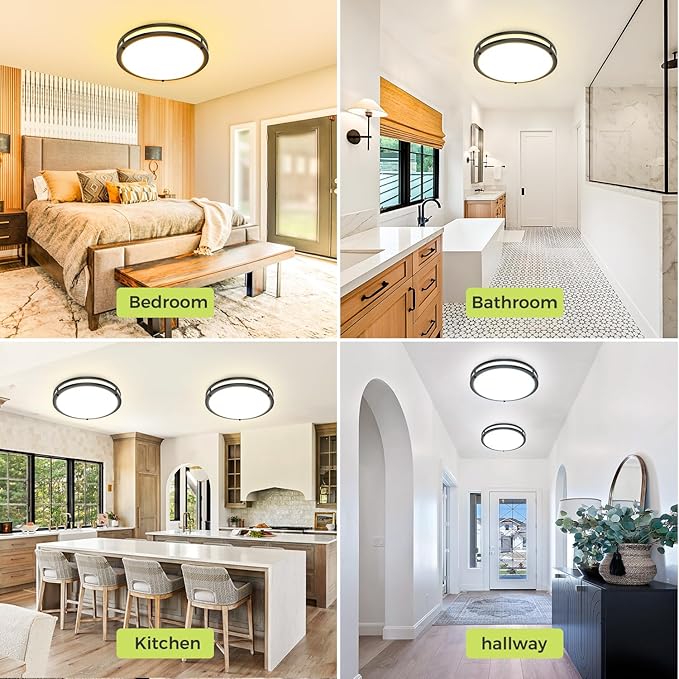 hepside Flush Mount LED Ceiling Light with Remote, Dimmable& 3000K-6500K Adjustable Ceiling Light Fixture, Timer, Night Light, 10 inch Black Ceiling Lamps for Kitchen Bathroom Bedroom Hallway
