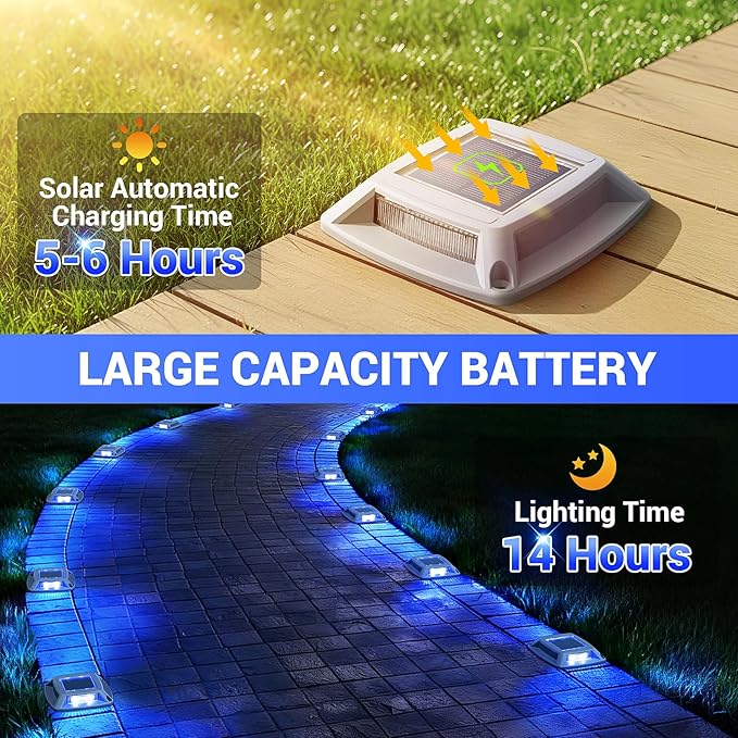 Solar Dock Lights Outdoor 16 Pack, IP68 Waterproof Solar Powered Driveway Lights, Driveway Marker Deck Lights for Steps Pathway Walkway Sidewalk Pool Garage Stair Marine (Blue)