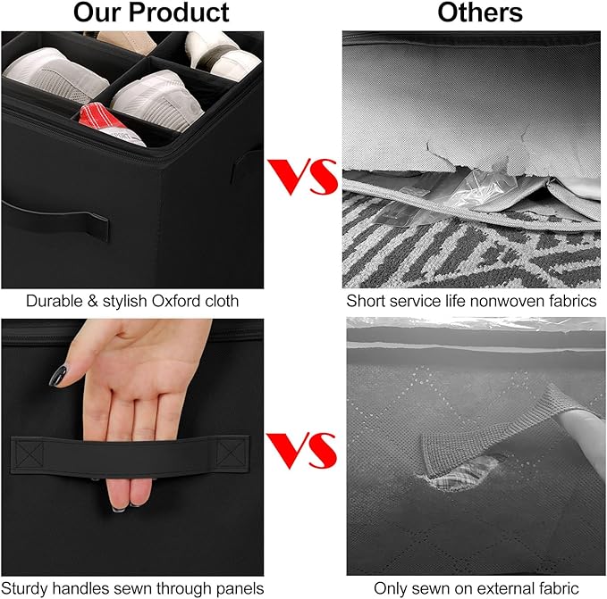 Shoe Organizer for Closet 2 Pack, Foldable Shoe Box with Adjustable Divider and Clear Cover, Space Saving Shoe Storage Organizer Cabinet with Reinforced Handles, Fits 40 Pair, Black, TP11B
