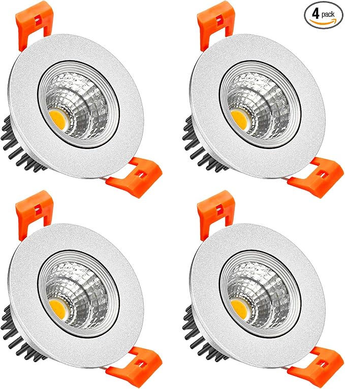 LightingWill 2inch LED Dimmable Downlight, 3W COB Recessed Ceiling Light, Warm White 3000K-3500K, CRI80, 25W Halogen Bulbs Equivalent, Silver(4Pack)