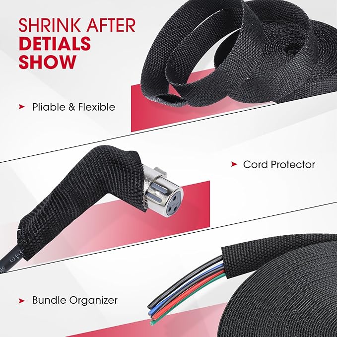 Sonoreboom 2 in 1 Heat Shrink Braided Sleeving Fabric Tubing-Ideal fit Irregular Shape Hose/Cable/Wire (45FT, 1-1/8"(29mm))