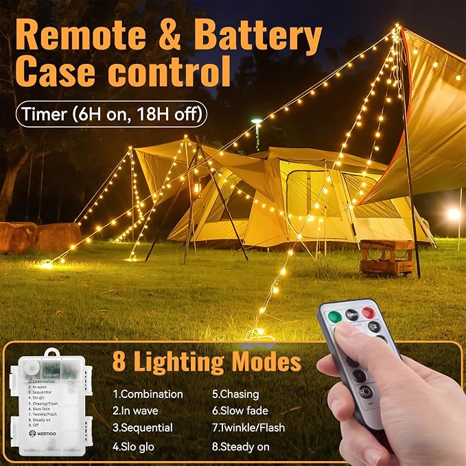 WERTIOO Globe String Lights Battery Operated – 23ft 60 LED Globe Lights with Remote, 8 Modes & Timer – Warm White String Lights for Bedroom, Christmas Tree, Garden, Tent, Camping, Indoor & Outdoor