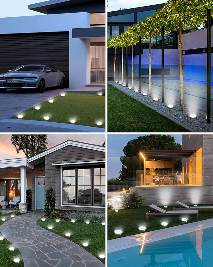 btfarm 2 Pack Solar Lights Outdoor, 8 LED Solar Ground Lights IP65 Waterproof Flat Solar Disc Light, Pathway Lights for Garden Lawn Patio Yard Path Landscape, Cool White