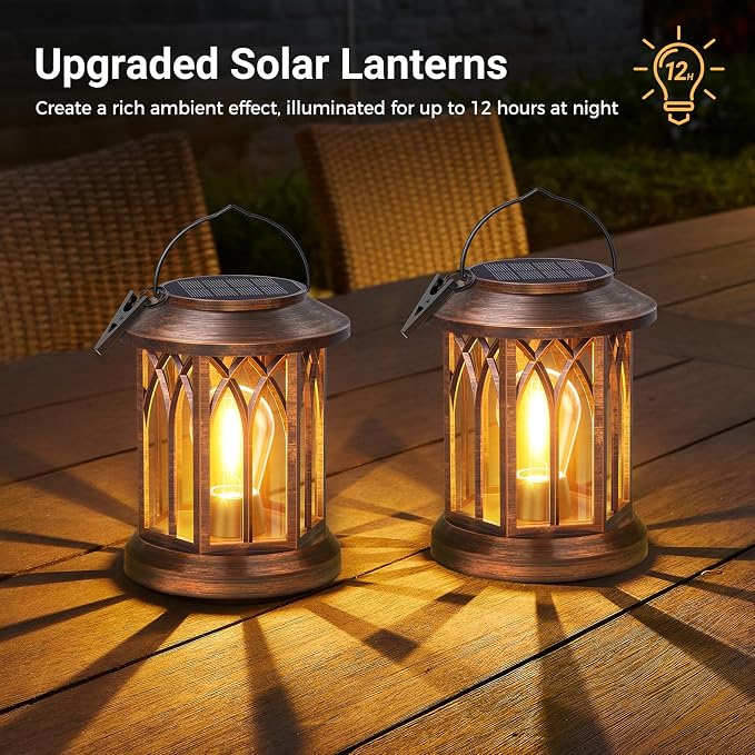 WdtPro Solar Lanterns Outdoor Hanging 6 Pack, Upgraded Bright Lantern Lights Outdoor Waterproof, Solar Powered Lantern Over 12Hrs Solar Lights for Outside Garden Yard Patio Decor (Copper)