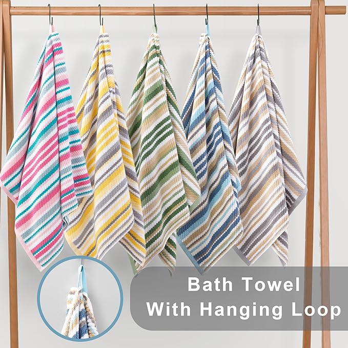 Green Hand Towels Set of 4, Striped Hand Towels