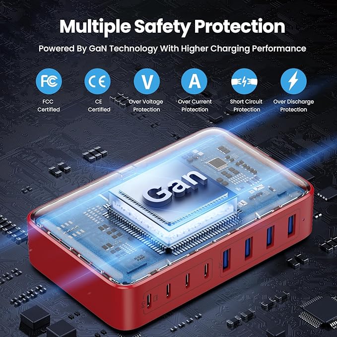 USB C Charger 200W USB C Charger Block,Upgraded GaN III 8-Port Fast Charging Station Hub,PD 65W Laptop Charging Adapter Compatible with MacBook Pro/Air,DELL,Steam Deck,iPhone 16/15/14,Galaxy S23/22