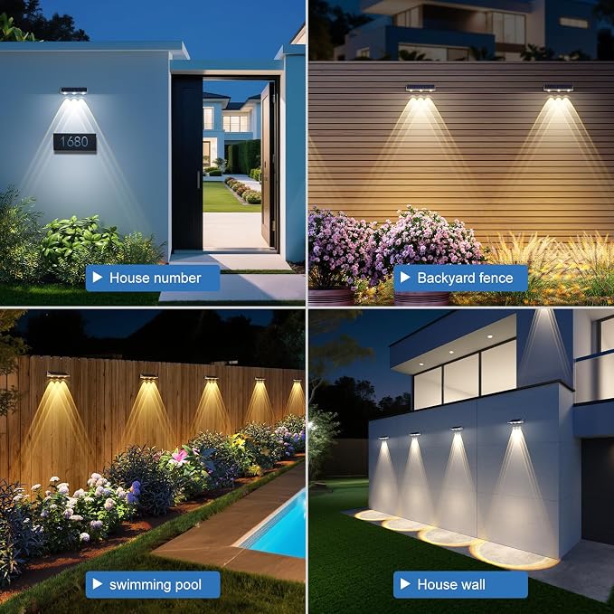 YiLaie Solar Fence Lights Outdoor with IP67 Waterproof, 3 Modes & Dusk to Dawn Auto ON/Off Solar Power Wall Mount Solar Lights for Outside Fence Wall Deck Gate (2 Pack)