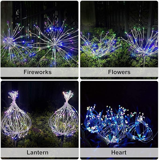 Outdoor Solar Garden Lights,Firework Lights 4 Pack Waterproof Decorative Pathway Lights,120Led Firefly Lights Solar Outdoor Decor for Courtyard Garden Party Yard Decorations Outdoor,Colorful