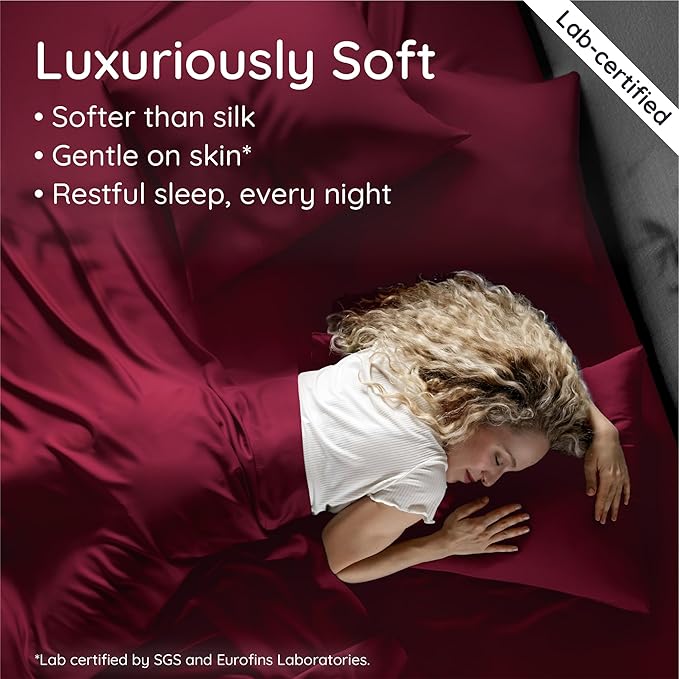 Bambaw 100% Viscose Derived from Bamboo Queen Sheet Set 6 Piece, Queen Size Cooling Sheets for Hot Sleepers, Super Soft Sheets Queen Size, Deep Pockets Fits Up to 16'' Mattresses (Burgundy)