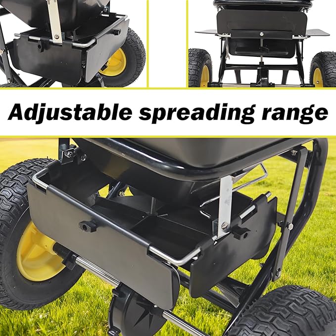 Walk-Behind Push Broadcast Spreader - Commercial All Season, 100lb Capacity, 13in All-Terrain Pneumatic Tires, Grate/Cover/Enclosed Gearbox Included, for Seed/Fertilizer/Salt/Snow Melt