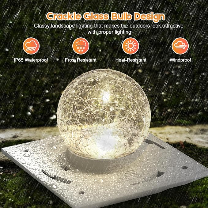 Fence Post Solar Lights, Crackle Glass Solar Post Cap Lights, 20 Lumens, Warm White & RGB Automatic Cycling 2 Modes for 3.6x3.6 4x4 4.5x4.5 5x5 Vinyl Wooden Posts Decoration, White (6 Pack)