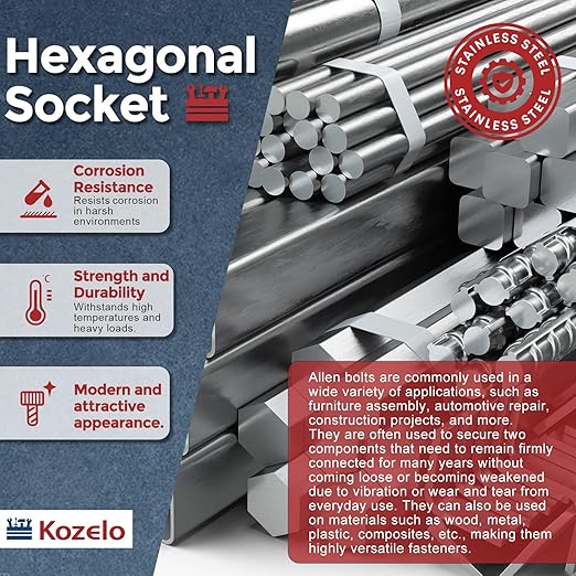 Kozelo 20pcs Socket Head Cap Screws - [M6-1 x 22mm] 304 Stainless Steel Allen Socket Drive for Electrical Motor 3D Printing Fan Engine Replacement Use, Silver