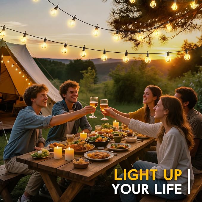 Minetom 158FT Solar String Lights Outdoor with Cable Ties and Hooks, Commercial Waterproof Solar Powered Patio Lights with 75 LED Shatterproof Bulbs, Hanging Light for Outside Backyard Garden Decor