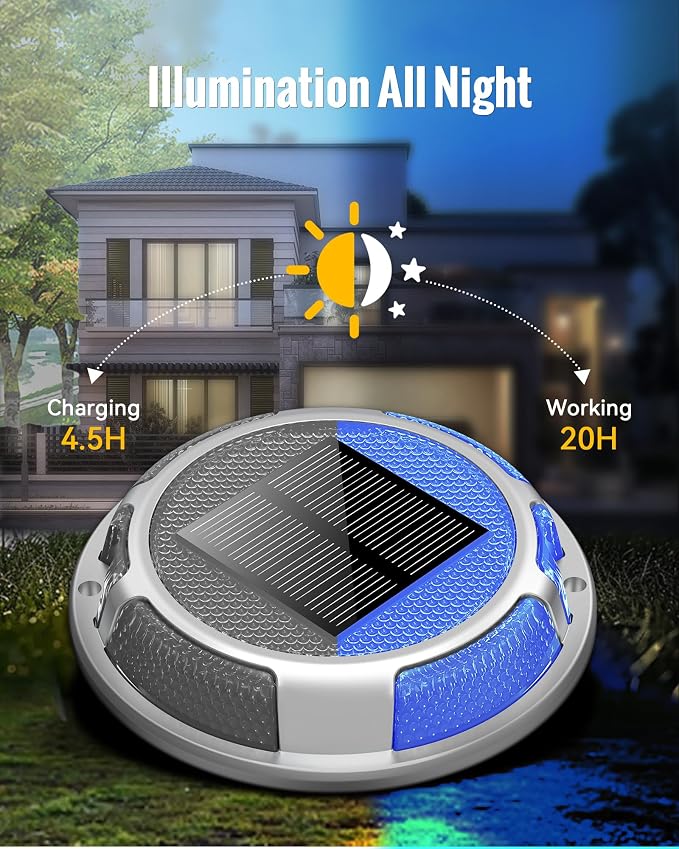 Solar Driveway Lights Dock Lights Waterproof 24 Pack, 2 Colors in 1 Outdoor LED Solar Deck Light, Solar Powered Walk Way Light Road Marker for Stair Pathway Patio,Blue & White