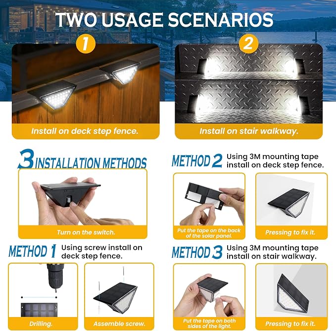 SOLPEX Solar Step Lights for Outside, 24 LEDs Solar Stair Lights Outdoor Waterproof Decor for Porch, Front Door, Stair, Step, Deck, Fence, Balcony, Patio, Wall, Yard, Garden(12 Pack, Cold White)