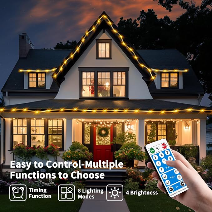 LairtPOW Solar Rope Lights with Remote for Palm Tree,39FT 100LEDs Outdoor Solar Strip Lights for Garden,IP67 Waterproof,USB Charging, Timing & 8 Modes Larger Tube Fairy Light for Christmas(Warm White)