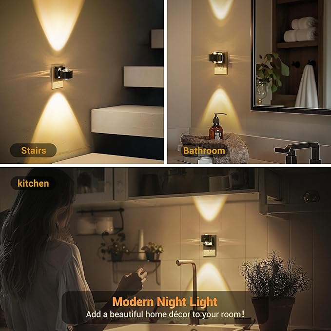 JandCase Night Lights Plug into Wall,0-150LM Super Bright Automatic Night Light with Dusk to Dawn, 2 Pack 180° Rotatable Plug in LED Nightlight Soft Warm for Halloween Decoration, Children Room,Party