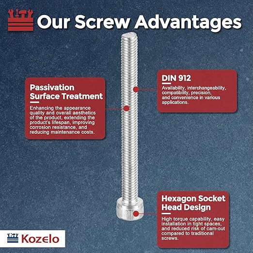 Kozelo 10pcs Socket Head Cap Screws - [M6-1 x 65mm] 304 Stainless Steel Allen Socket Drive for Electrical Motor 3D Printing Fan Engine Replacement Use, Silver