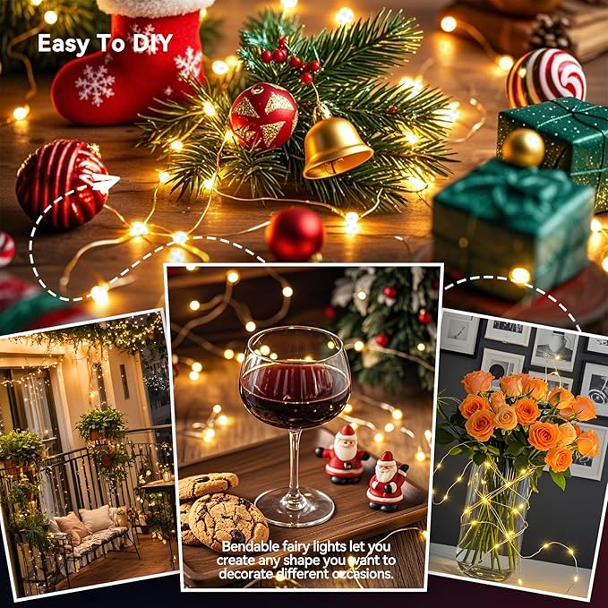 LitHome 8 Pack Warm White Fairy Lights Battery Operated, 20 FT 60 LED Twinkle Lights Battery Operated 2 Modes, Waterproof Led Fairy String Light for Indoor Outdoor Christmas Wedding Bedroom Decor