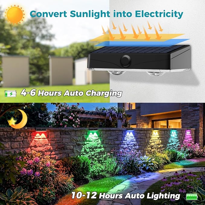 kolpop 16 Pack Solar Fence Lights Outdoor,11 Modes & 9 Colors Fence Lights Solar Powered,IP65 Waterproof, 60LM LED Solar Lights for Patio,Backyard,Outside,Railing,Wall,Nighttime,Party