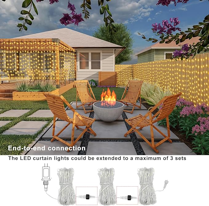 ZAIYW Curtain Lights Outdoor 20Ft×3Ft, 300 LED Color Changing Fence String Lights with Plug Remote, Waterproof Light Curtain for Stair Railing Eaves Decor (Warm White & Multicolor)
