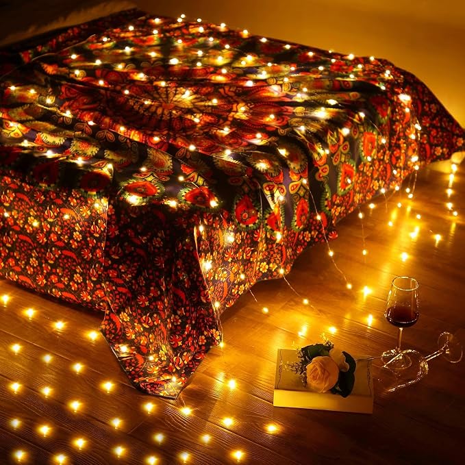 Tuanse 2 Pack 195 LED Curtain Tapestry Lights Backdrop String Lights, 6.5 x 5 Feet Hanging Fairy Curtain Light with 8 Lighting Modes and Remote for Bedroom Window Wall Indoor Outdoor Graduation Decor