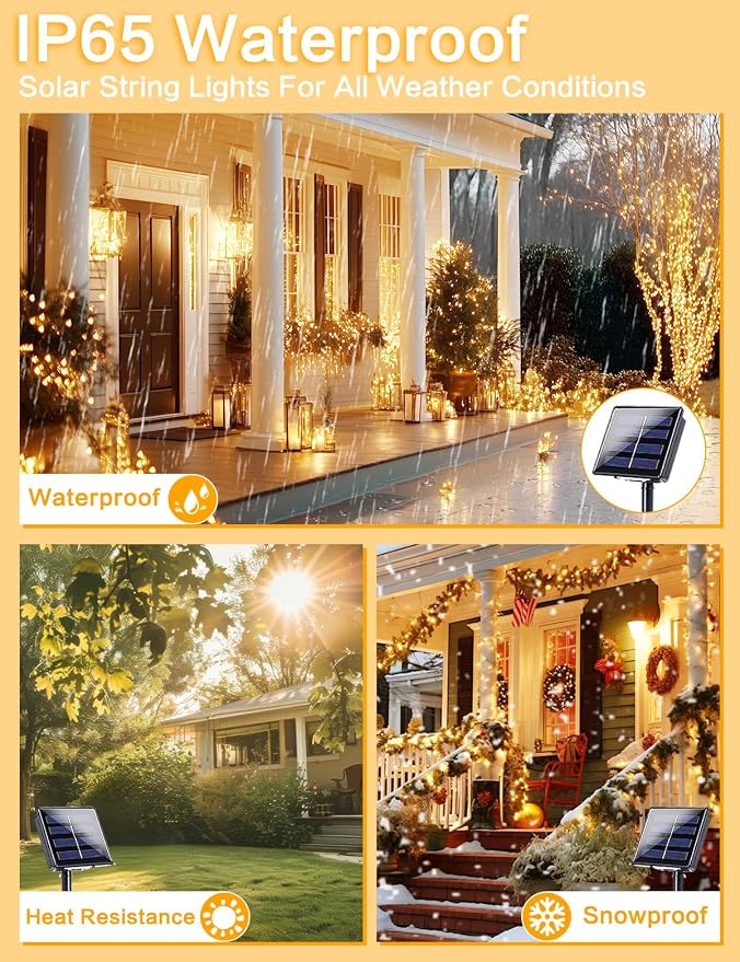 2Pack Solar String Lights Outdoor, 80FT 200LED Solar Fairy Lights, Waterproof Copper Wire & 8 Modes, Solar Twinkle Light for Garden, Tree, Wedding, Christmas Decorations, Patio, Fence (Warm White)