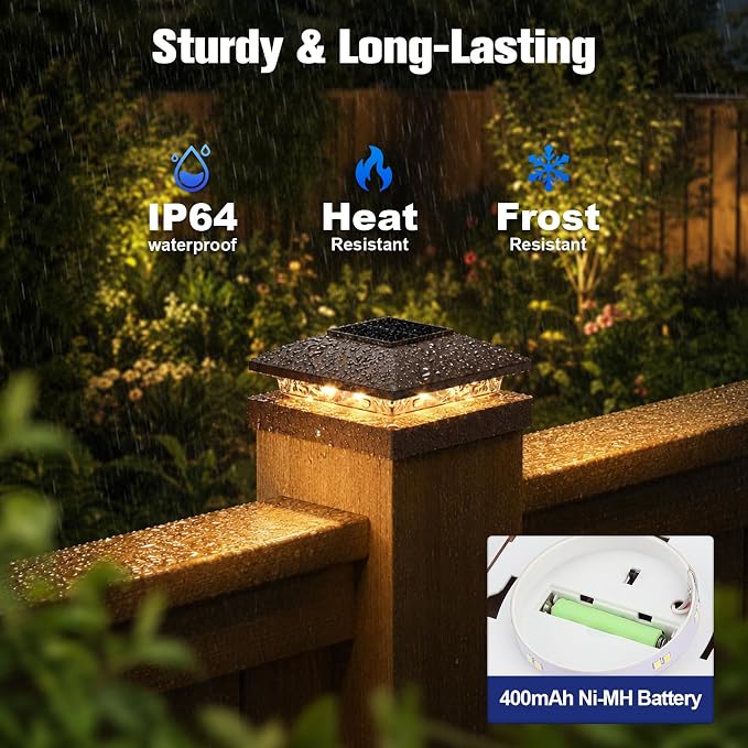 APONUO Solar Post Cap Lights for 4x4 Posts - IP64 Waterproof, 3000/6500K LED, Wireless Fence Lights & Deck Lights for Patios, Gardens, and Yards, Brown-Warm/Cool White, 16-Pack