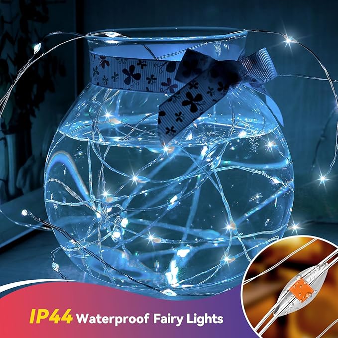 4 Pack 240LED Christmas Cool White Fairy Lights Battery Operated - 20FT Twinkle Lights with 2 Lighting Modes Indoor Outdoor, Waterproof Led Fairy String Lights for Bedroom, Classroom, Dorm, DIY Decor