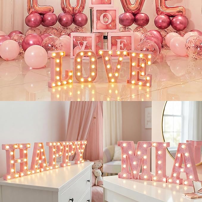 Pink Light Up Marquee Numbers, Glitter LED Number Lights Sign Battery Operated for Girls 6th Pink Birthday Party Table Decorations, 2026 Graduation Decor, 8 Inch Number 6 with Warm White Lights