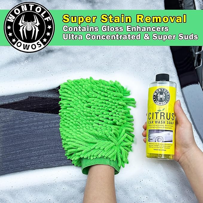 Wontolf Car Wash Kit with Car Wash Soap Shampoo, Interior Cleaner, Wheel Cleaner, Car Detailing Cleaning Care Kit for Cars Trucks RVs SUVs Motorcycles Detailing Cleaning